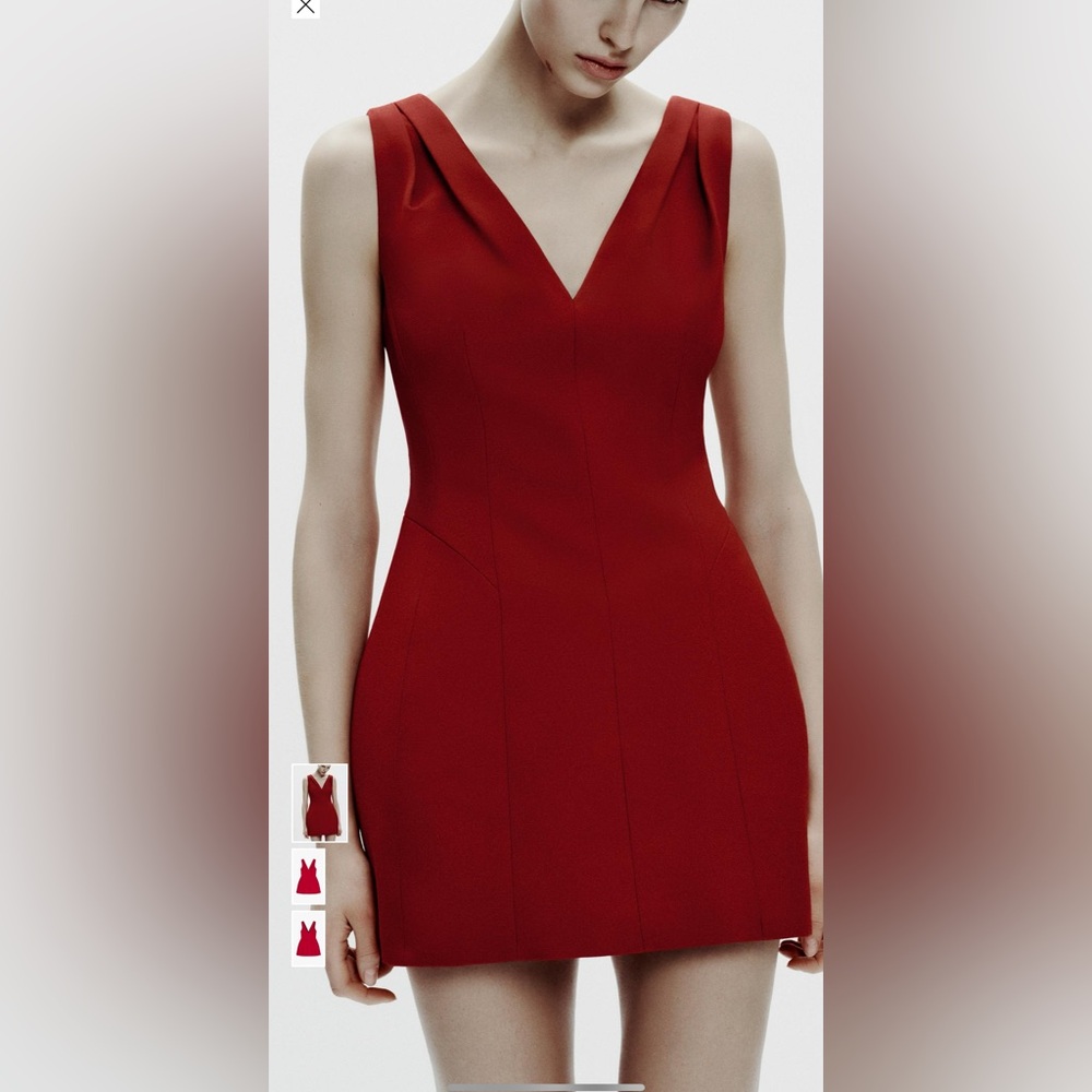 Zara Vivid Red V-Neck Dress